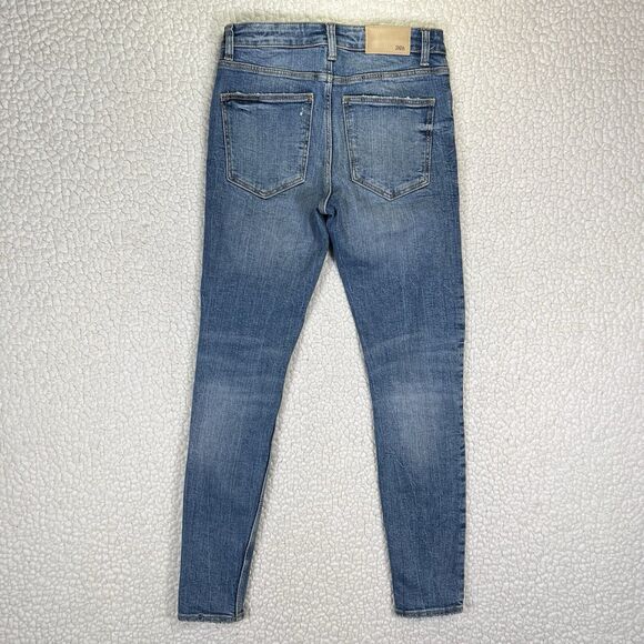 Zara Jeans Women’s Size 2 (Actual 26x28) Blue Skinny Mid Rise Distressed - Picture 3 of 10